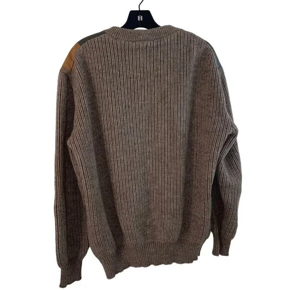 Neiman Marcus Vintage Mens Sweater Size Large Brown Leather Front Knit